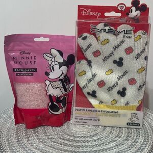 The Crème Shop Disney Mickey Mouse Bath Mitt and Minnie Bath Salts NWT